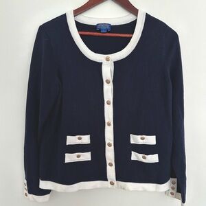 Pendleton Navy White Button Front Cardigan Size Large